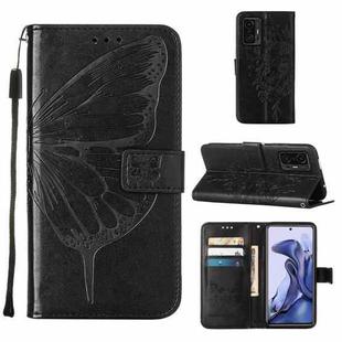 For Xiaomi Mi 11T 5G / 11T Pro 5G Embossed Butterfly Leather Phone Case with Holder & Card Slot & Wallet & Lanyard(Black)