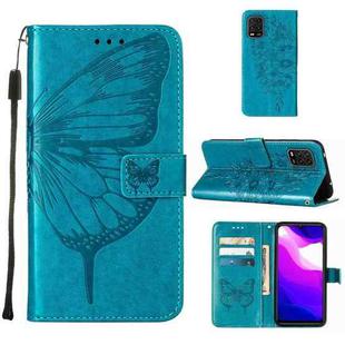 For Xiaomi Mi 10 5G / 10 Pro 5G Embossed Butterfly Leather Phone Case with Holder & Card Slot & Wallet & Lanyard(Blue)