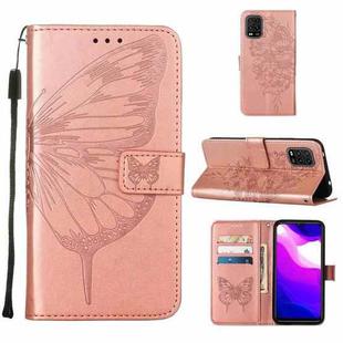 For Xiaomi Mi 10 5G / 10 Pro 5G Embossed Butterfly Leather Phone Case with Holder & Card Slot & Wallet & Lanyard(Rose Gold)