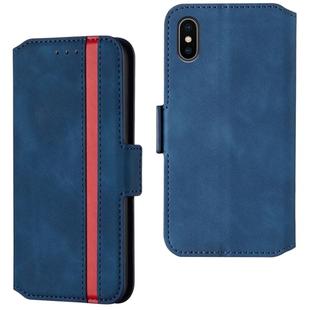 For iPhone XS / X Retro Frosted Oil Side Horizontal Flip Case with Holder & Card Slots(Blue)