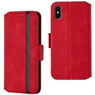 For iPhone XS / X Retro Frosted Oil Side Horizontal Flip Case with Holder & Card Slots(Red)