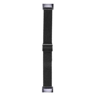 For Fitbit Charge 5 Milan Steel Double Buckles Strap Watch Band(Black)