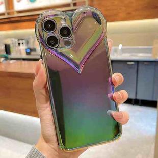 For iPhone 13 Love-heart Colorful TPU Phone Protective Case(Electroplating Purple Green)