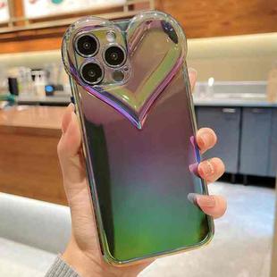 For iPhone 13 Pro Love-heart Colorful TPU Phone Protective Case (Electroplating Purple Green)