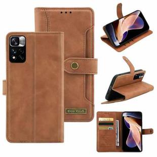 For Xiaomi Redmi Note 11 Pro / Note 11 Pro+ Copper Buckle Horizontal Flip Leather Phone Case(Brown)