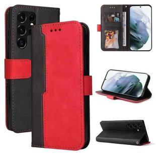 For Samsung Galaxy S22 UItra 5G Business Stitching-Color Horizontal Flip PU Leather Phone Case(Red)