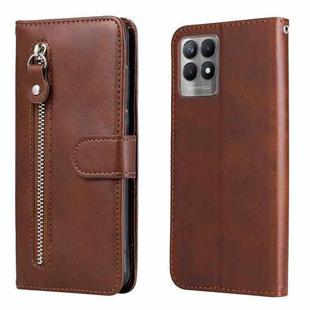 For OPPO Realme 8i Calf Texture Zipper Horizontal Flip Leather Phone Case(Brown)