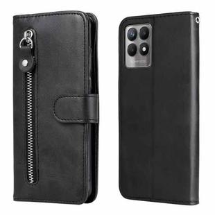 For OPPO Realme 8i Calf Texture Zipper Horizontal Flip Leather Phone Case(Black)
