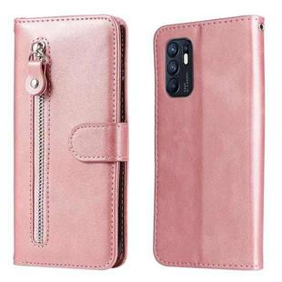 For OPPO Reno6 4G Calf Texture Zipper Horizontal Flip Leather Phone Case(Rose Gold)