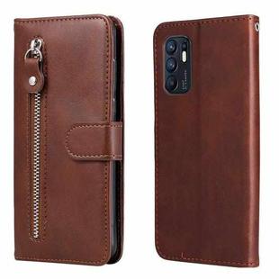 For OPPO Reno6 4G Calf Texture Zipper Horizontal Flip Leather Phone Case(Brown)