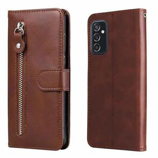 For Samsung Galaxy M52 5G Calf Texture Zipper Horizontal Flip Leather Phone Case(Brown)
