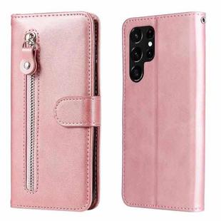 For Samsung Galaxy S22 Ultra 5G Calf Texture Zipper Horizontal Flip Leather Phone Case(Rose Gold)