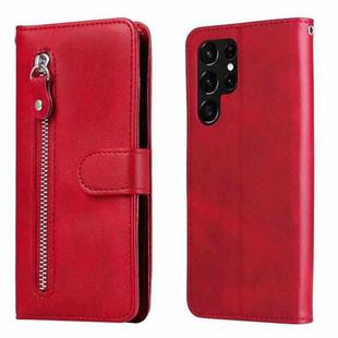 For Samsung Galaxy S22 Ultra 5G Calf Texture Zipper Horizontal Flip Leather Phone Case(Red)