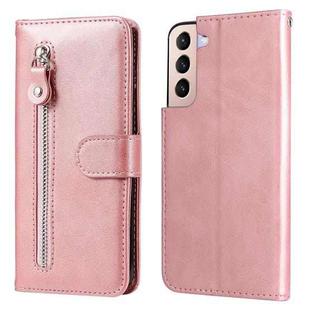 For Samsung Galaxy S22 5G Calf Texture Zipper Horizontal Flip Leather Phone Case(Rose Gold)
