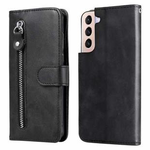 For Samsung Galaxy S22 5G Calf Texture Zipper Horizontal Flip Leather Phone Case(Black)