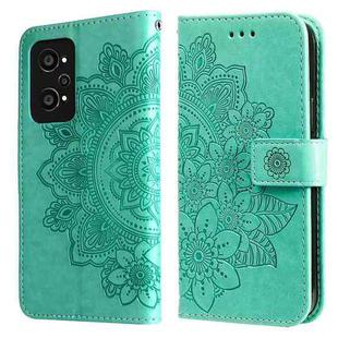 For OPPO Realme GT Neo2 7-petal Flowers Embossed Flip Leather Phone Case with Holder & Card Slots(Green)