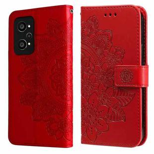 For OPPO Realme GT Neo2 7-petal Flowers Embossed Flip Leather Phone Case with Holder & Card Slots(Red)