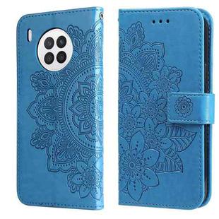 For Huawei nova 8i / Honor 50 Lite 7-petal Flowers Embossed Flip Leather Phone Case with Holder & Card Slots(Blue)