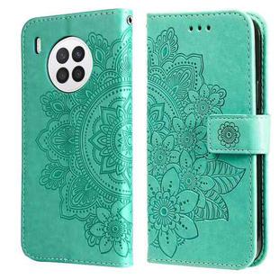 For Huawei nova 8i / Honor 50 Lite 7-petal Flowers Embossed Flip Leather Phone Case with Holder & Card Slots(Green)