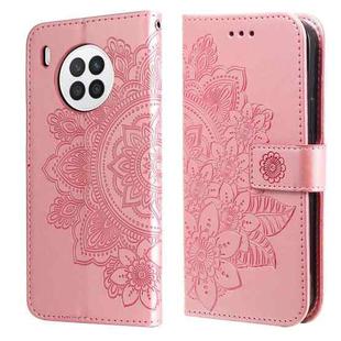For Huawei nova 8i / Honor 50 Lite 7-petal Flowers Embossed Flip Leather Phone Case with Holder & Card Slots(Rose Gold)