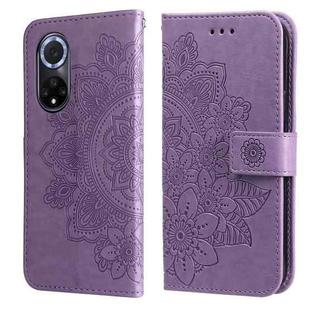 For Huawei nova 9 / Honor 50 7-petal Flowers Embossed Flip Leather Phone Case with Holder & Card Slots(Light Purple)
