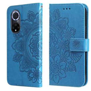 For Huawei nova 9 / Honor 50 7-petal Flowers Embossed Flip Leather Phone Case with Holder & Card Slots(Blue)