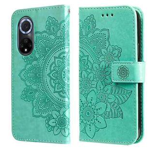 For Huawei nova 9 / Honor 50 7-petal Flowers Embossed Flip Leather Phone Case with Holder & Card Slots(Green)