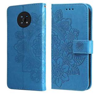 For Nokia G50 7-petal Flowers Embossed Flip Leather Phone Case with Holder & Card Slots(Blue)