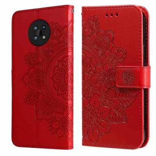 For Nokia G50 7-petal Flowers Embossed Flip Leather Phone Case with Holder & Card Slots(Red)