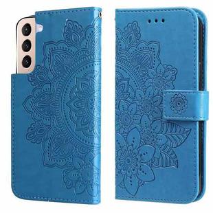 For Samsung Galaxy S22 5G 7-petal Flowers Embossed Flip Leather Phone Case with Holder & Card Slots(Blue)