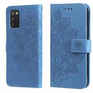 For Samsung Galaxy A03s (164.2mm) 7-petal Flowers Embossed Flip Leather Phone Case with Holder & Card Slots(Blue)
