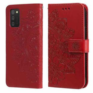 For Samsung Galaxy A03s (164.2mm) 7-petal Flowers Embossed Flip Leather Phone Case with Holder & Card Slots(Red)