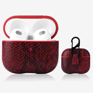 Snakeskin Texture Earphone Protective Case with Hang Buckle For AirPods 3(Red)
