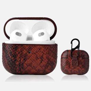 Snakeskin Texture Earphone Protective Case with Hang Buckle For AirPods 3(Coffee)