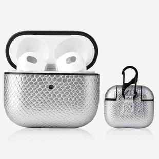 Snakeskin Texture Earphone Protective Case with Hang Buckle For AirPods 3(Silver)