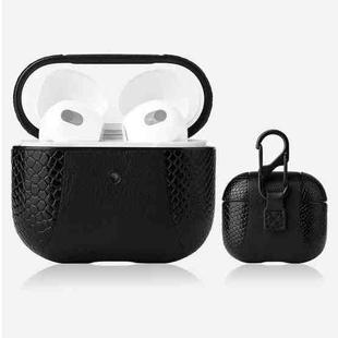 Snakeskin Texture and Leather Stitching Earphone Protective Case with Hang Buckle For AirPods 3(Black)