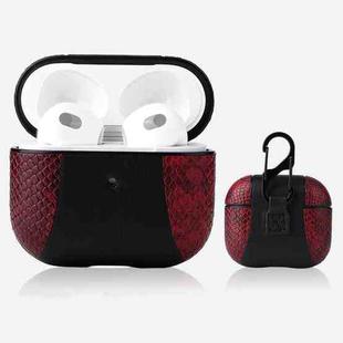 Snakeskin Texture and Leather Stitching Earphone Protective Case with Hang Buckle For AirPods 3(Wine Red)