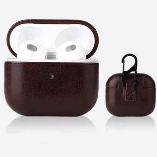 Crazy Horse Texture Earphone Protective Case with Hang Buckle For AirPods 3(Coffee)