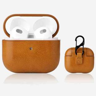 Crazy Horse Texture Earphone Protective Case with Hang Buckle For AirPods 3(Brown)