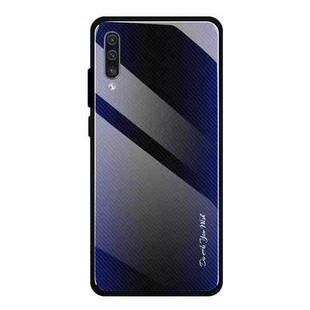 For Galaxy A50 Texture Gradient Glass Protective Case(Dark Blue)