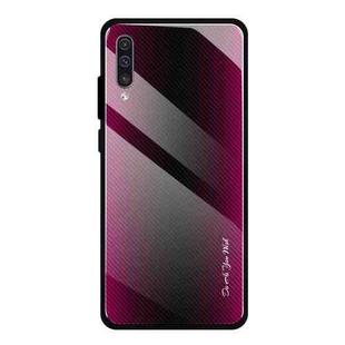 For Galaxy A50 Texture Gradient Glass Protective Case(Rose Red)