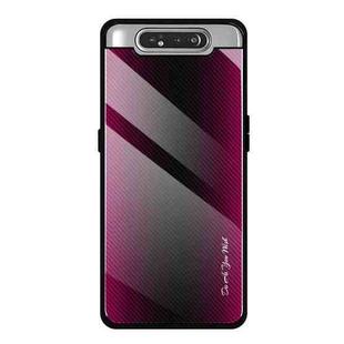 For Galaxy A80 / A90 Texture Gradient Glass Protective Case(Rose Red)