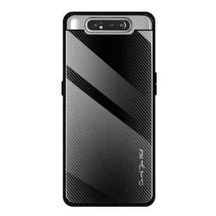 For Galaxy A80 / A90 Texture Gradient Glass Protective Case(Black)