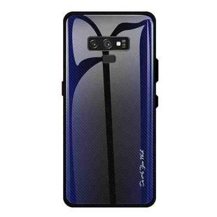For Galaxy Note 9 Texture Gradient Glass Protective Case(Dark Blue)