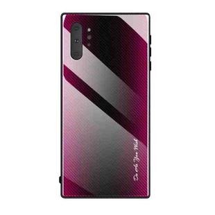 For Galaxy Note 10 Pro Texture Gradient Glass Protective Case(Rose Red)