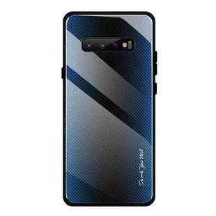 For Galaxy S10 Texture Gradient Glass Protective Case(Blue)