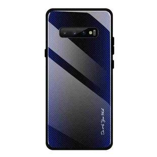 For Galaxy S10 Texture Gradient Glass Protective Case(Dark Blue)