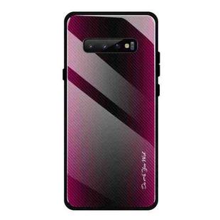 For Galaxy S10 Texture Gradient Glass Protective Case(Rose Red)