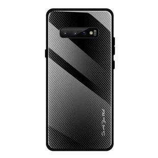 For Galaxy S10 Texture Gradient Glass Protective Case(Black)
