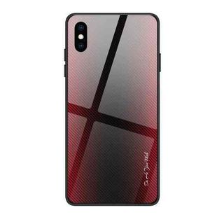 For iPhone XS Max Texture Gradient Glass Protective Case(Red)